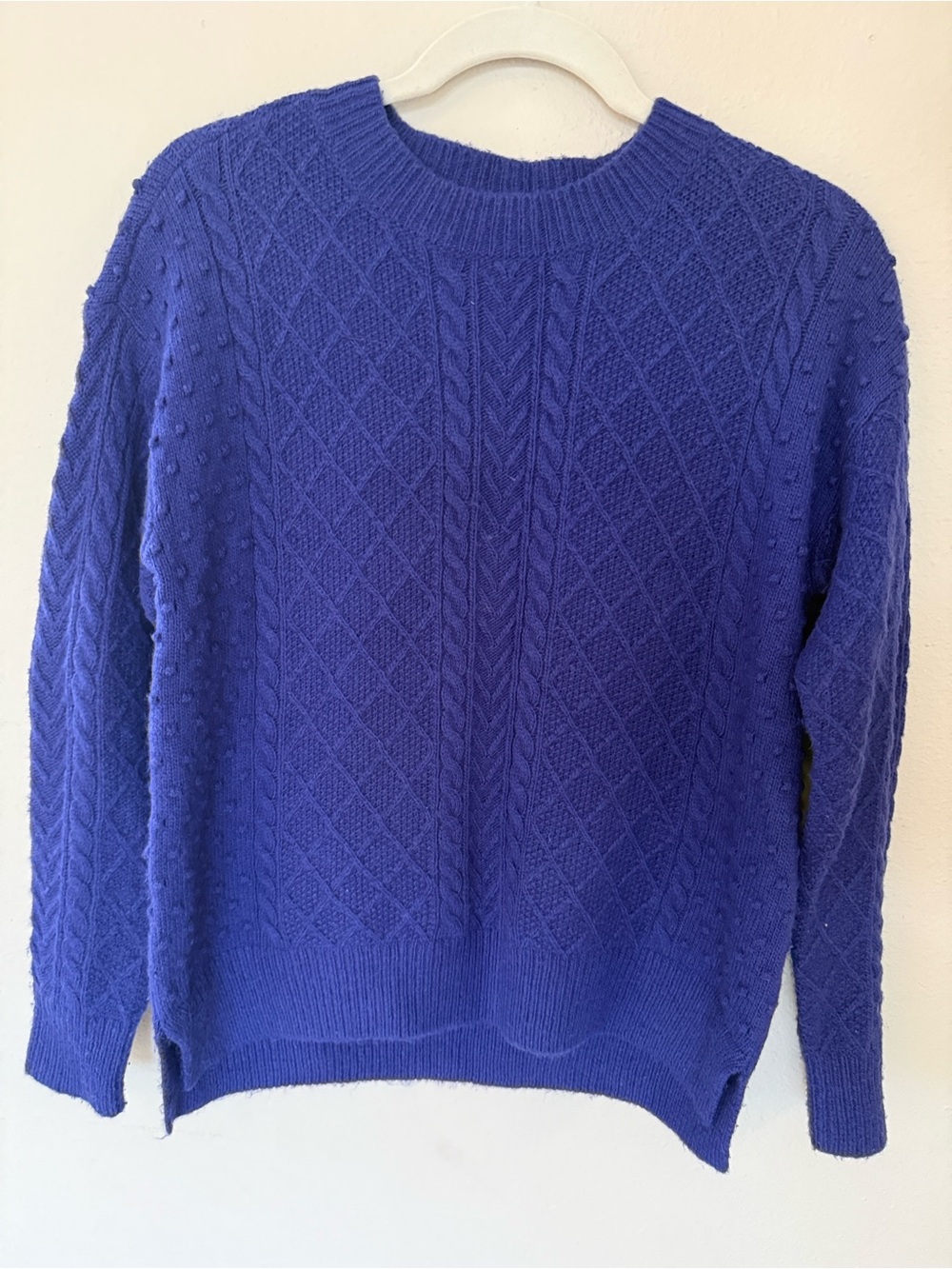 Ann Taylor Cable Knit Crewneck Sweater in Cobalt Blue